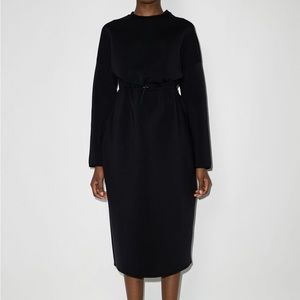 Sweaty Betty Black Grace Scuba Long Sleeve Drawstring Midi Dress Size L